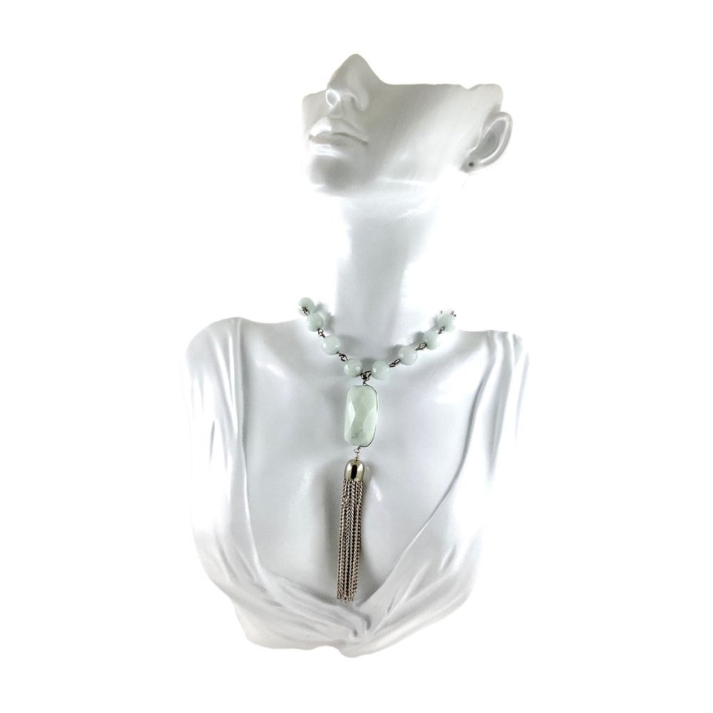 Banana Republic Y Lariat Necklace, 31 in, Apple Green Jade, Boho Hippie, Trendy